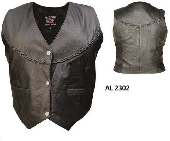 (image for) Ladies lambskin leather vest with braided yoke